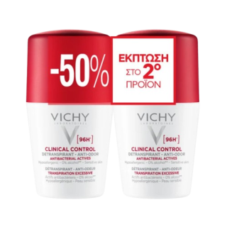 Vichy Deodorant 96h Clinical Control Αποσμητική Φροντίδα Roll-On 2 x 50ml (-50% στο 2ο Προϊόν)