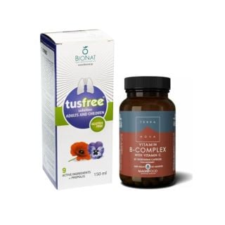 Terranova Promo Vitamin B-Complex with Vitamin C Συμπλήρωμα Διατροφής Συμπλέγματος Βιταμίνης Β & C 50 Κάψουλες + ΔΩΡΟ Tusfree Solution 150ml Σιρόπι Για Τον Βήχα