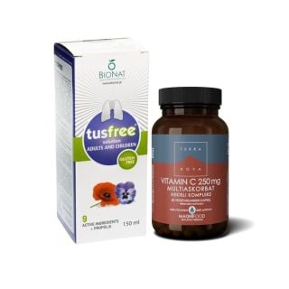 Terranova Promo Vitamin C 250mg Complex Συμπλήρωμα Διατροφής Συμπλέγματος C 50 Κάψουλες + ΔΩΡΟ Tusfree Solution 150ml Σιρόπι Για Τον Βήχα
