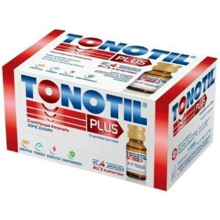 Tonotil Plus Αμπούλες 15x10ml Συμπλήρωμα Διατροφής για Τόνωση με Καρνιτίνη, Βιταμίνη Β12 & 4 Αμινοξέα