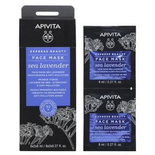 Apivita Express Beauty Μάσκα Προσώπου Θαλάσσια Λεβάντα για Ενυδάτωση & Anti-Pollution Δράση 2x8ml