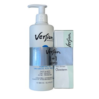 Version Promo Azaderm Τζελ Καθαρισμού Προσώπου 300ml & Azaderm Κρέμα Προσώπου Κατά της Ακμής 30ml