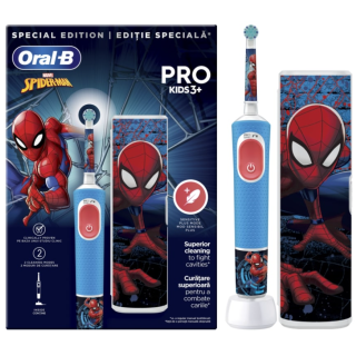 Oral-B Pro Kids 3+ Years Electric Toothbrush Spider-Man Ηλεκτρική Παιδική Επαναφορτιζόμενη Οδοντόβουρτσα 3+ Ετών & Δώρο Θήκη Ταξιδίου Travel Case