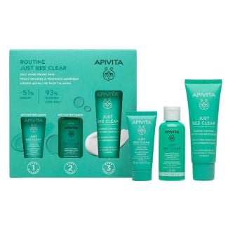 Apivita Promo Just Bee Clear Routine: Mattifying Moisturizer 40ml, Purifying Lotion 50ml & Cleansing Gel 15ml