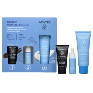 Apivita Promo Routine Aqua Beelicious Rich Texture Comfort Hydrating Cream 40ml & Gift Refreshing Hydrating Booster 10ml & Gift Cleansing Gel 15ml