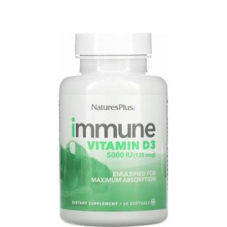 Nature's Plus Immune Vitamin D3 125mcg 5.000IU Βιταμίνη D3 για Ενίσχυση Ανοσοποιητικού 60 μαλακές κάψουλες