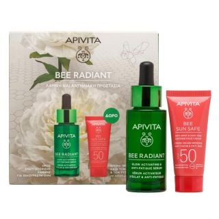 Apivita Promo Bee Radiant Ορός Ενεργοποίησης Λάμψης Για Ξεκούραστη Όψη 30ml & Δώρο Bee Sun Safe Αντηλιακή Κρέμα Προσώπου Κατά Των Πανάδων & Των Ρυτίδων Spf50 15ml