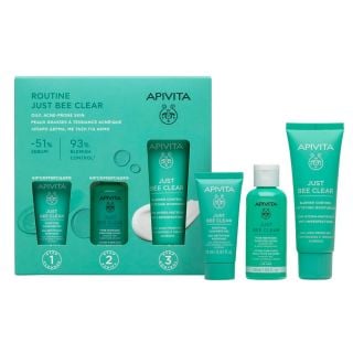Apivita Promo Just Bee Clear Routine: Mattifying Moisturizer 40ml, Purifying Lotion 50ml & Cleansing Gel 15ml