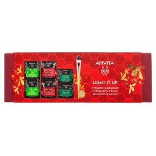 Apivita Promo Light It Up Express Μάσκα Προσώπου Aloe 2x8ml & Μάσκα Προσώπου Pomegranate 2x8ml & Μάσκα Ματιών Ginkgo Biloba 2x2ml & Δώρο Πινέλο Εφαρμογής Μάσκας Προσώπου 1τμχ 