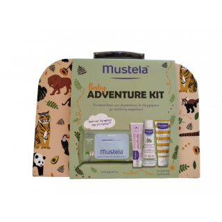 Mustela Baby Adventure Kit με Μωρομάντηλα 60τμχ, Κρέμα Αλλαγής Πάνας 50ml, Αντηλιακό Γαλάκτωμα Spf50+ 40ml & Νερό Καθαρισμού 100ml