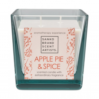 Sanko Scent Apple Pie & Spice Scented Candle 200gr Κερί Σε Γυάλινο Κύβο Με Άρωμα Μηλόπιτας και Μπσχαρικών.