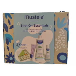 Mustela Promo Birth On Essentials με Gel Lavant Doux 500ml Ζελ Καθαρισμού, Κρέμα Αλλαγής Πάνας 100ml, Hydra Bebe Ενυδατικό Γαλάκτωμα 100ml & Δώρο Βρεφικό Μπουρνούζι 