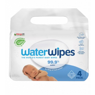 WaterWipes 100% Plastic-free Baby Wipes 99.9% Water 4x60pcs Υγρά Μωρομάντηλα 100% Χωρίς Πλαστικό με 99,9% Νερό 4x60τμχ