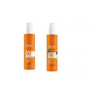 Avene Promo Spray Solaire Spf50 100% Invisible Sunscreen for Face & Body 200ml & Spray Enfant Spf50 Kids Sun Protection Spray for Face & Body (2+ Years) 200ml