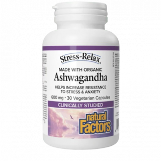 Natural Factors Organic Ashwagandha 600mg 30veg.caps Συμπλήρωμα Διατροφής για το Άγχος