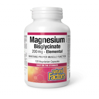 Natural Factors Magnesium Bisglycinate 200mg Elemental 120veg.caps Συμπλήρωμα Διατροφής για την Φυσιολογική Λειτουργία των Μυών