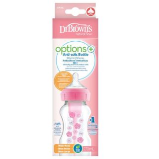 Dr. Brown's Options+ Natural Flow® Anti Colic Bottle Wide Neck & Silicone Teat Pink Flowers 0m+ (WB91801) 270ml