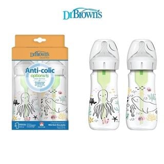 Dr. Brown's Options+ Anti-Colic Plastic Bottle Wide Neck & Silicone Teat 0m+ Ocean (WB92028) 2x270ml
