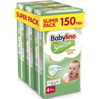 Babylino Sensitive Cotton Soft Πάνες με Αυτοκόλλητο No. 4 για 8-13kg 150τμχ