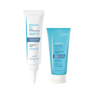 Ducray Keracnyl PP+ Creme 30ml Care Cream for Acne Prone Skin + FREE Gel Moussant 40ml
