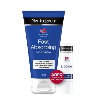 Neutrogena Promo Fast Absorbing Κρέμα Χεριών Άμεσης Απορρόφησης 75ml & Δώρο Lipcare Ενυδατικό Στικ Χειλιών 4.8gr