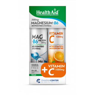 Health Aid Magnesium 300mg + B6 20 Effervescent Tablets &  Vitamin C 1000mg 20 Effervescent Tablets