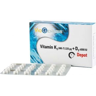 Viogenesis Βιταμίνη K2 225μg + D3 4000IU Depot 60ταμπλέτες Προστασία Οστών