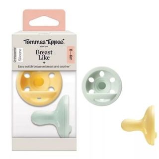 Tommee Tippee BreastLike Ορθοδοντικές Πιπίλες Σιλικόνης 0-6m Κίτρινο / Μέντα Για τη Μετάβαση Mεταξύ Στήθους & Πιπίλας 2τμχ
