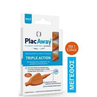 Plac Away Triple Action Μεσοδόντια Βουρτσάκια 0.45mm Πορτοκαλί 6τμχ