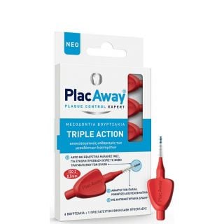 Plac Away Triple Action Μεσοδόντια Βουρτσάκια 0.5mm Κόκκινο 6τμχ