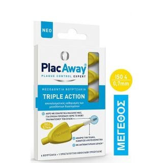 Plac Away Triple Action Μεσοδόντια Βουρτσάκια 0.7mm Κίτρινο 6τμχ