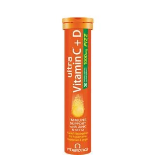 Vitabiotics Ultra Vitamin C & D & Ψευδάργυρος με γεύση Πορτοκάλι 20 αναβράζοντα δισκία