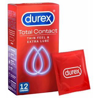 Durex Total Contact Προφυλακτικά Thin Feel & Extra Lube 12 Τεμάχια