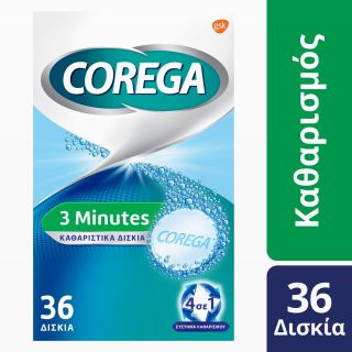 Corega 3 Minutes Καθαριστικά Δισκία για Τεχνητή Οδοντοστοιχία, 36tabs