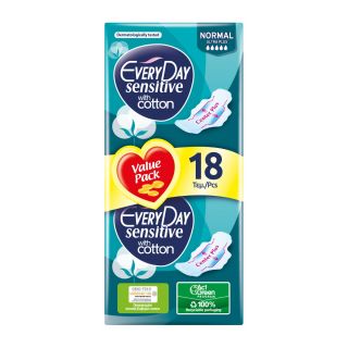 Every Day Value Pack Σερβιέτες Με Φτερά Sensitive Ultra Plus Normal 18τμχ