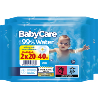 BabyCare BabyWipes 99% Water Double Pack 2X20pcs