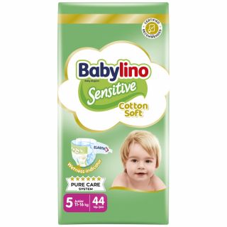 Babylino Sensitive Cotton Soft Πάνες με Αυτοκόλλητο No.5 για 11-16kg 44τμχ