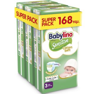 Babylino Sensitive Cotton Soft Super Pack Πάνες με Αυτοκόλλητο No. 3 για 4-9kg 168τμχ