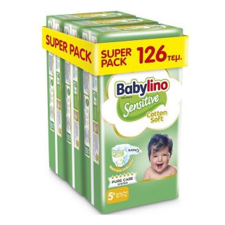 Babylino Sensitive Cotton Soft Πάνες με Αυτοκόλλητο No.5+ για 12-17kg 126τμχ