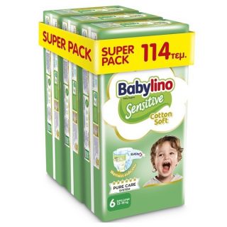 Babylino Sensitive Cotton Soft Πάνες με Αυτοκόλλητο No. 6 για 13-18kg 114τμχ