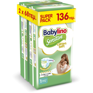 Babylino Sensitive Cotton Soft No1 (2-5Kg) 136pcs (2×68pcs)