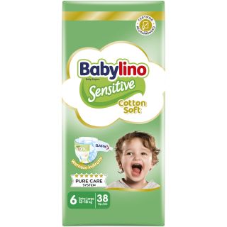 Babylino Sensitive Cotton Soft Πάνες με Αυτοκόλλητο No.6 για 13-18kg 38τμχ