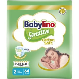 Babylino Sensitive Cotton Soft No.2 Super Pack, 3-6kg 64 Items