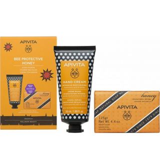Apivita Set Bee Protective Honey Ενυδατική Κρέμα Χεριών με Υαλουρονικό Οξύ - Μέλι 50ml & Δώρο Φυσικό Σαπούνι με Μέλι 125gr