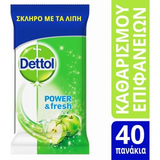 Dettol Υγρά Πανάκια Καθαρισμού Αντιβακτηριδιακά με Άρωμα Πράσινο Μήλο Για Όλες Τις Επιφάνειες 40τμχ