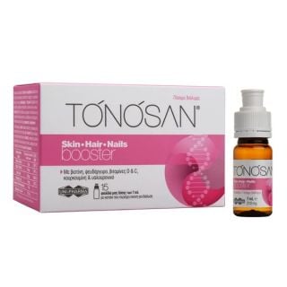 Uni-Pharma TONOSAN Skin-Hair-Nails booster 15x7ml Με βιοτίνη, ψευδάργυρο, βιταμίνες D & C, κουρκουμίνη & υαλουρονικό 