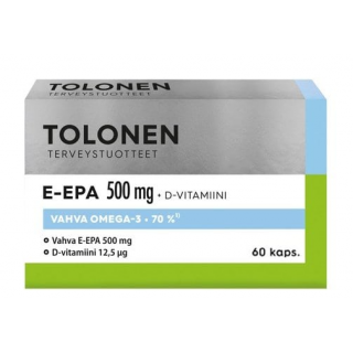 Tolonen E-EPA 500mg Omega-3 Fish Oil + Vitamin D 12.5μg 60 Caps