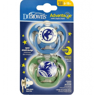 Dr. Brown's Advantage™ Glow-In-The-Dark Πιπίλες Σιλικόνης 6-18m Μπλε-Διάστημα (PA22004) 2Τμχ