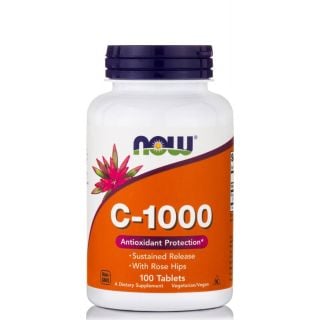 Now Foods Vitamin C-1000 with Rose Hips & Bioflavonoids 100ταμπλέτες Αργής Αποδέσμευσης Ενίσχυση Ανοσοποιητικού & Αντιοξειδωτική Προστασία