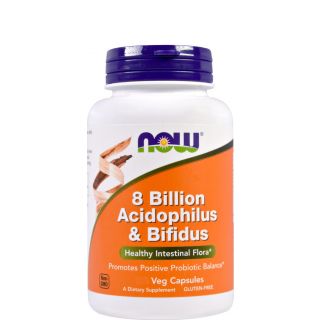 Now Foods 8 Billion Acidophilus & Bifidus 100κάψουλες για Σωστή Λειτουργία Εντέρου